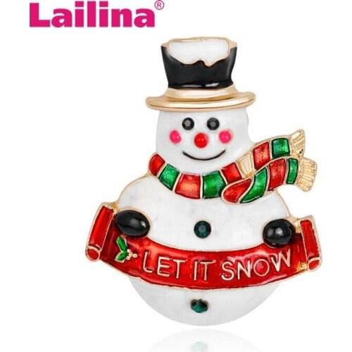 Gold-Color Christmas Snowman Costume Brooch Cheap Red Rhinestone Christmas Brooches Lot Collar Clip For Scarf Buckle