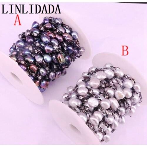 3 Metre Freshwater Pearl Beads Rosary Chains for Jewelry Making,Pearls Links Zircon CZ Beaded Chain,Pearl Body Chains Chokers