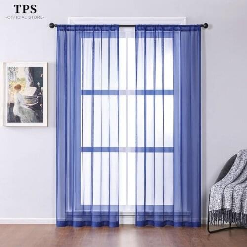 TPS Blue Curtain Window Tulle For Living Room Bedroom The Kitchen Finished Window Treatment Home Decor Panel Finished Blinds