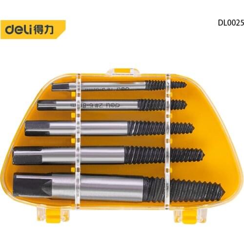 Deli Five-Piece Screw Extractor Damaged Screw Extractor Drill Bit Extractor Bolt Extractor Bolt Stud Remover High Quality Tool