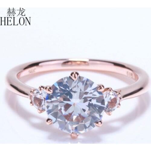 HELON Solid 14k Rose Gold Flawless Round 2.4ct Genuine White Topaz Women Trendy Fine Jewelry Engagement Wedding Gemstone Ring