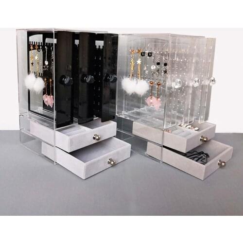 Korean Style Velvet Jewelry Display Earrings Plate Jewelry Box Portable Leather Earrings Ring Multi-function Jewelry Box Storage