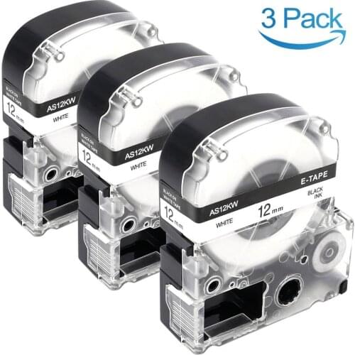 3PCS/Lot Lanimated Tape for KINGJIM/Epson SS12KW Label Carytridge Compatible for EPSON LW-300 LW-400(12mm x 8m, Black on White)