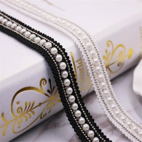 10yards/lot, 20mm width 5mm Pearls beads Lace ribbon Tassel Fringe Trimming ribbon Lace garments DIY Accessories HH135