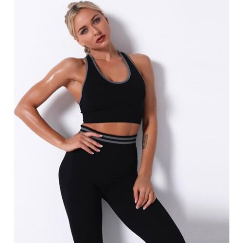 Hot Sale New Seamless Black Gym Workout Suit Yoga Leggings Set For Women