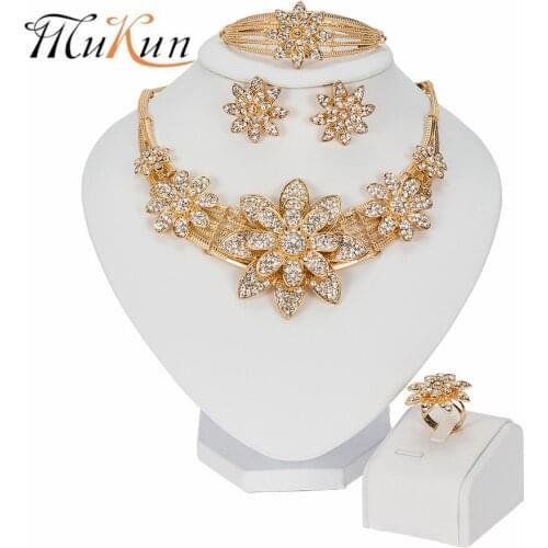 MUKUN Nigerian Wedding Bridal Jewelry Luxury Dubai Gold color Jewelry Sets for Women Flowers Necklace African Beads Jewelry Set