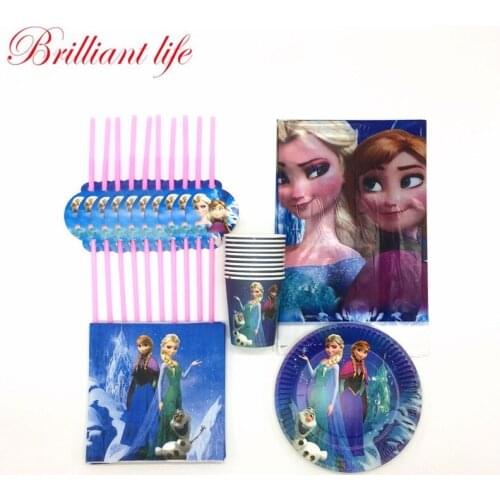 Disney Princess Elsa Anna Theme 81pcs/lot Child Girl Birthday Party Cartoon 20Cup 20Plate 20Straw 20Napkin 1Tablecover Supply