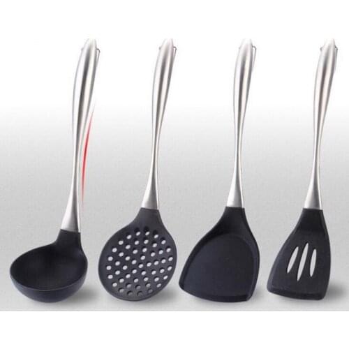 Stainless steel handle silica turners kitchenware set non-stick cooking special spatula soup spoon kitchenware supplies turners
