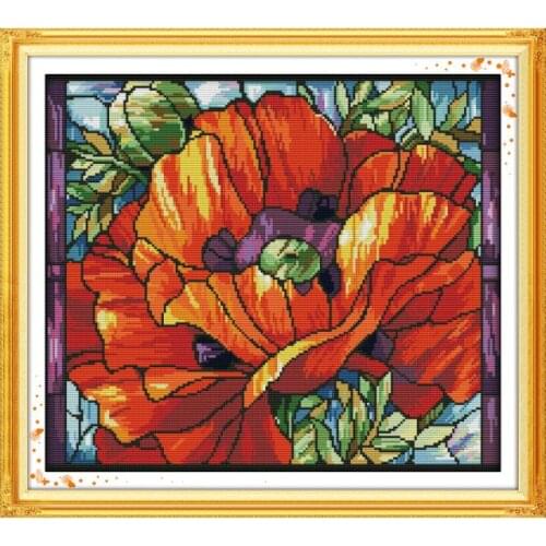 Poppy (6) cross stitch kit red flower cross stitching set aida 18ct 14ct 11ct count print canvas stitches embroidery handmade