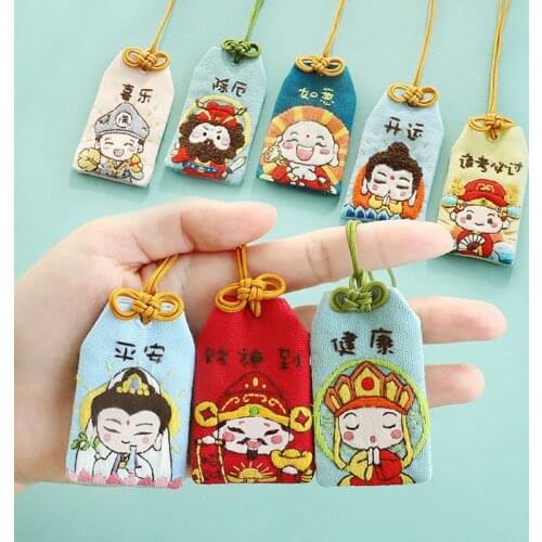 Omamori DIY Embroidery keychain cartoon Amulet Cross Stitch Needlework Handmade pendant lovers Jewelry llaveros Ping an health