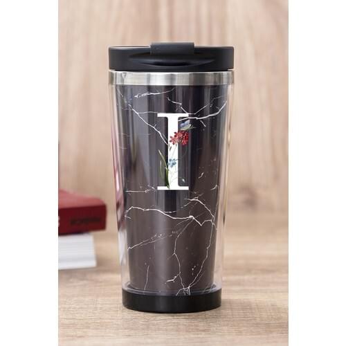 Gift Shop I Letter Black Marble Thermos Cup