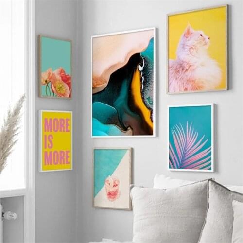 Plants Animals Sweet Nordic Posters Prints Cotton Tropical Palm Leaf Flower Cat Wall Art Canvas Painting Pictures Home Decor