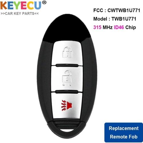 KEYECU Smart Remote Control Key for Nissan Tiida Livina Versa 2005 2006 2007 2008, Fob 3 Button - 315MHz - 46 Chip - CWTWB1U771