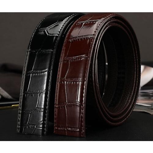 No Buckle Cow Leather Belt for Men Automatic Buckle New Business Waist Strap Black Brown Male High Quality Jeans Waistband 3.5CM