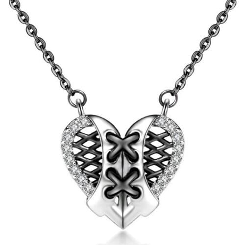 Romantic Double Color Heart Pendant Necklace Romantic Couple Black Silver Color Clavicle Chain Fashion Valentines Day Gift