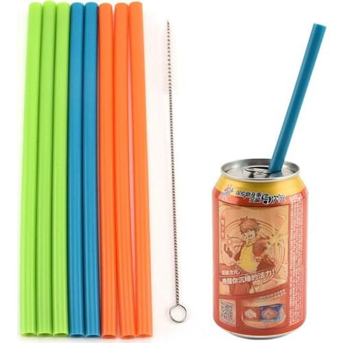 Straws Brush Cleaner 8pcs Food Grade Silicone Flexible Bent Straight Drinking Straws With Cleaner Brush Party Bar Accessory