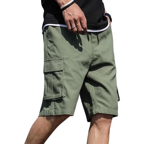 Men Cargo Shorts Fashion Solid Color Knee Length Jogger Male Shorts Wide Leg Multi Pockets Streetwear Loose Training Shorts
