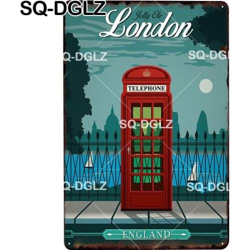 [SQ-DGLZ] LONDON Metal Sign Bar Wall Decor City Tin Sign Vintage Home Decor Painting Plaques Art Poster