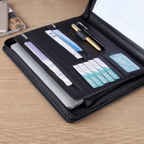 Faux leather A4 manager zipper bag padfolio briefcase file folder for documents bag with ipad internal zipper bag writing pad