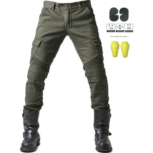 Cycling Mens Summer Motorcycle Locomotive Drop-Resistant Knight Equipment Elastic Denim Army Green Racing Shorts