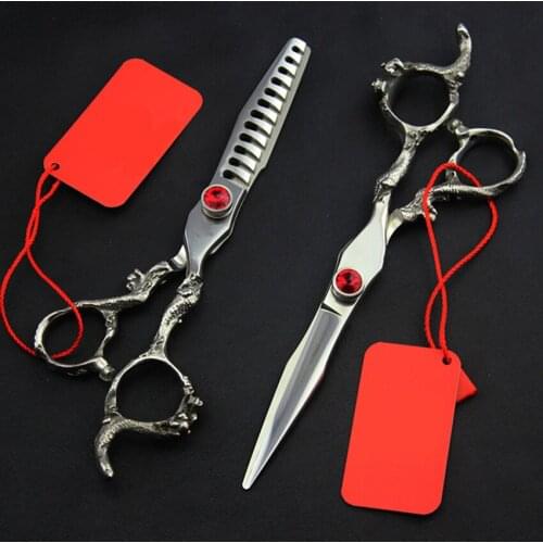 Top grade Germany 440c 6 & 5.5 '' dragon cut hair scissors thinning clipper scissor barber cutting shears hairdressing scissors