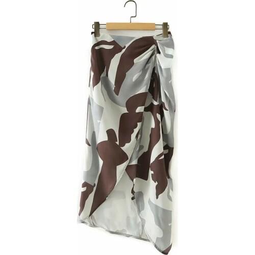 BBWM 2021 New Summer Beach Style Women Vintage Streetwear Casual Print Skirt Female Casual Split Slim Hight Waist Midi Skirt