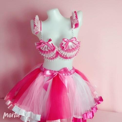 Female singer dancer Sexy costumes Pink dress Lace Bikini skirt sets Evening party performance Nightclub stage wear show wear