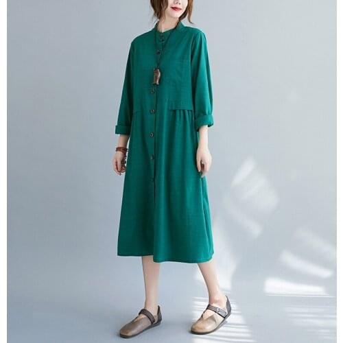 Autumn Thin New Large Size Women Cotton Linen Trench Coat Large Size Loose Literary Wild Mid-length Windbreaker Ladies Overcoat