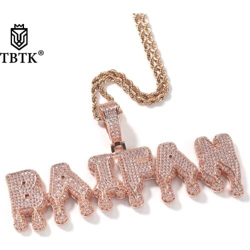 TBTK Customized Drippy Letters Iced Out CZ Pink Initial Name Pendant Necklace With Tennis Chain Hiphop Jewelry