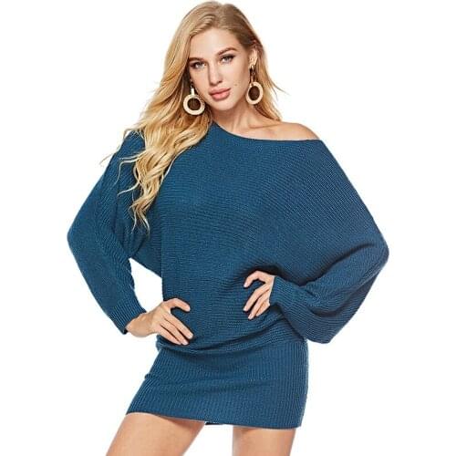 Womens Oversized Sweater Dress Autumn Winter Female Bat Wing Casual Loose Long Knitted Shirts Sexy Jumpers Big Size Tops