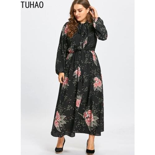 TUHAO 2020 Spring Summer Women Mom Chiffon Dress Floral Print Dresses Plus Size 7XL 6XL 5XL 4XL High Waist Swing Dress WM64