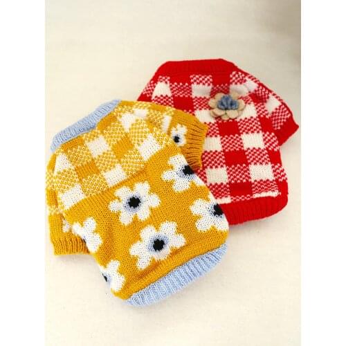 Pet Small Dog Cat Winter Apparel TEDDY Chihuahua Flower Sweater 2 color 5 sizes