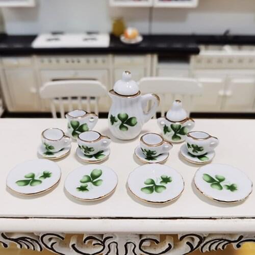 1/12 Dollhouse Miniature Dining Ware Flower Porcelain Tea Coffee Sets Kids Toys