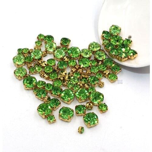 100pcs/bag Mixed size Light green glass strass crystal Clothing loose beads gold base sewing rhinestones diy Wedding dress