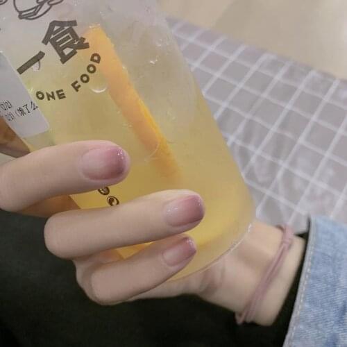 24pcs Sexy Nude Color DIY Short Style Gradient Color Fake Nails Full Cover Wearable Finished Fingernails With Glue TY