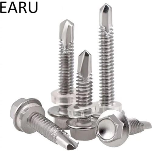 410stainless steel M5.2*19/25-125 with Waterproof washer External hexagonal self Drilling screw bolt Tapping drilling Tail screw