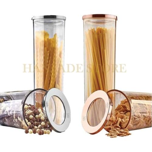 2-8Pcs 1750ml Cylinder Storage Box Kitchen Pantry Refrigerator Organizer Food High Quality Vacuum Rice Pasta Coffee Sugar European Modern Luxury Transparent Container Square Original Set Cover Noodles Legumes Grain