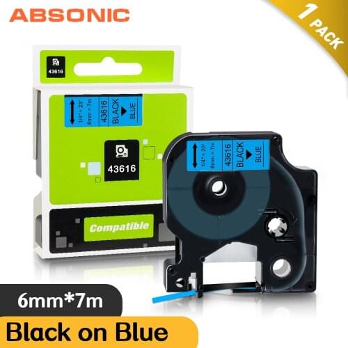 Absonic Compatible Dymo Label Printer 43616 Black on Blue 6mm*7m Label Tape for Dymo D1 Label Maker LabelManager 280 360D Print