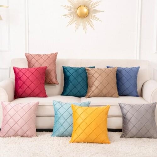 Geometric Striped Velvet Cushion Cover Nordic Style Home Office Sofa Pillowcase Solid Color Yellow Red Blue Decorative Pillows