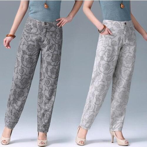 2019 spring and summer new womens high waist casual lantern pants thin section cotton and linen pants large size carrot pants