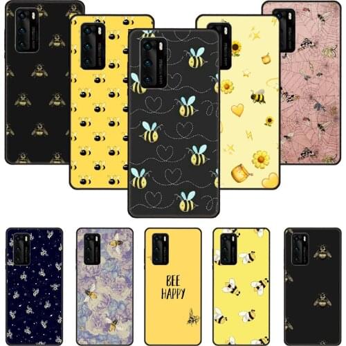 Phone Case For Huawei P20 P30 P40 P Smart Z + P10 Mate 30 10 20 Lite Pro Black Cover Bumper Tpu Waterproof Fashion bee Pattern