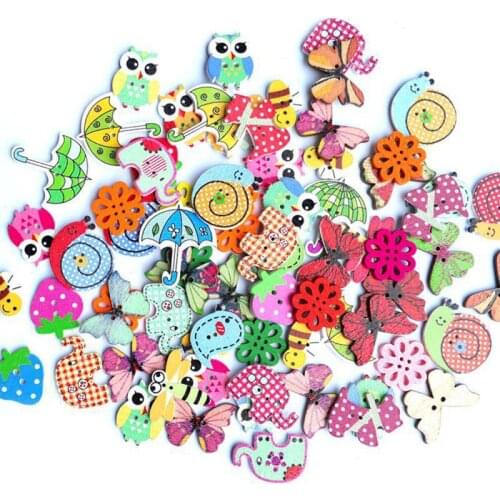 50pc Mixed Animals 2Hole Wooden Buttons for Scrapbooking Crafts DIY Baby Children Clothing Sewing Accessories Button Decoration