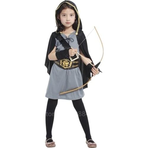 Girl Brave Hunter Role Play Halloween Costume for Kids Carnival Hero Warrior Knight Cosplay Stage Performance Fancy Clothing Set