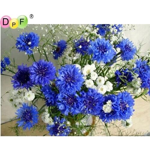 DPF 5D DIY Diamond mosaic diamond embroidery White and blue flowers embroidered Cross Stitch Home decoration Gift wall painting