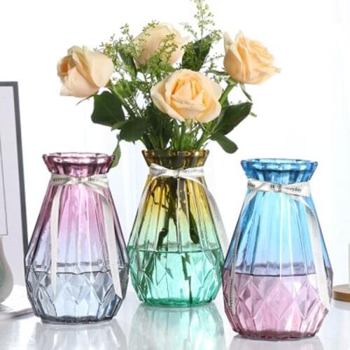 European Handmade Colored Glass Vase Hydroponic Transparent Living Room Home Tabletop Flowers Decor