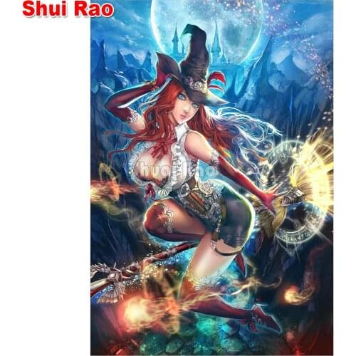 Fantastic Witch diamond painting full square round drill cartoon girl pattern needlwork diamond embroidery diy handmade gift