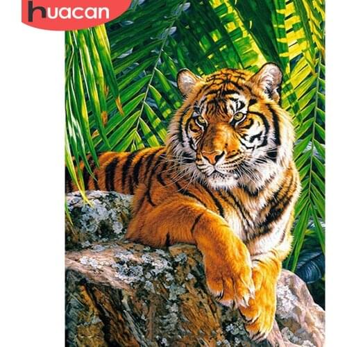 HUACAN 5D DIY Diamond Painting Tiger Cross Stitch Kit Diamond Embroidery Animal Rhinestones Pictures Handicrafts