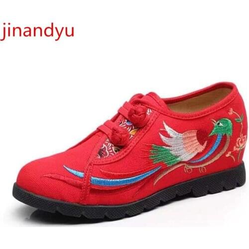 Wedges Canvas Shoes for Women Embroider Vulcanize Shoes Woman Ethnic Style Breathable Casual Shoes Outdoor Lightweight Low Heels