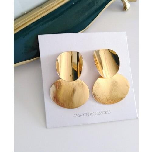 Exaggerated Brushed Gold Color Frosted Sequin Clip on Earrings No Hole Female Personality Metal Big Round Earrings Ear clips