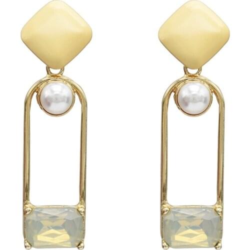 Exaggerated Rectangular Crystal Acrylic Drop Earrings Pearl Handmade Fashion Earrings Wedding aretes de mujer Fashion Jewelry